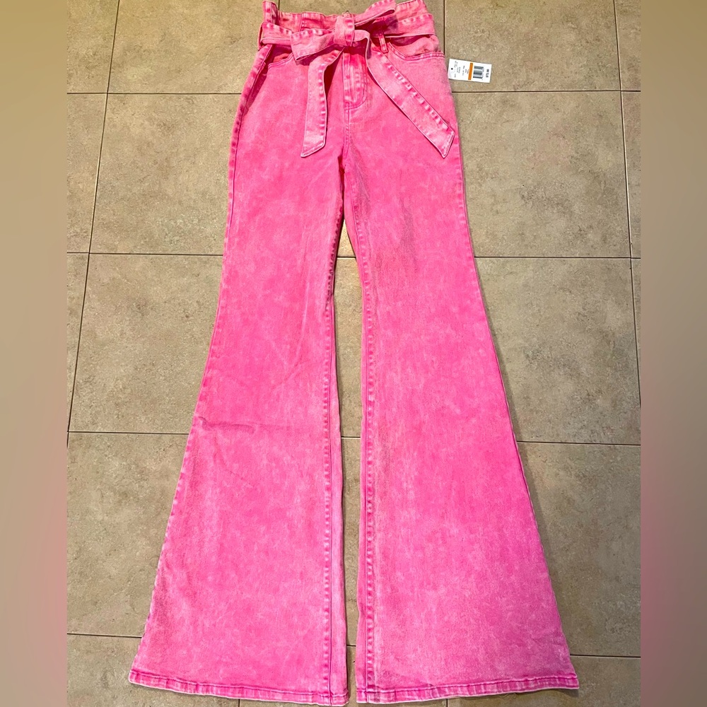 Black Friday sale!! NWT! Barbie pink acid wash flares 💝